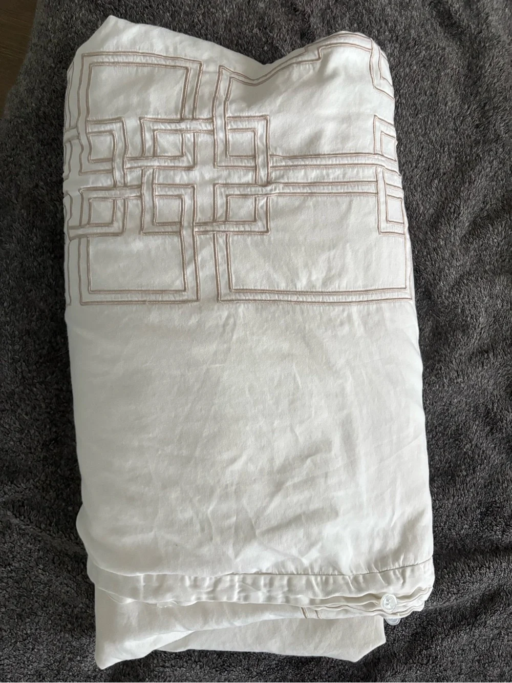 White Embroidered Geometric Duvet Cover - Elegant Home Bedding